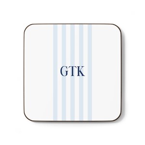 Monogrammed Gift Idea Personalized Coaster Set Blue White Decor Gift for New Homeowners Coastal Grandmother Gifts Grandmillennial Aesthetic image 2