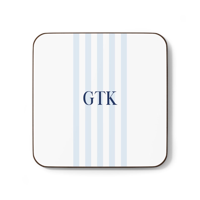 Monogrammed Gift Idea Personalized Coaster Set Blue White Decor Gift for New Homeowners Coastal Grandmother Gifts Grandmillennial Aesthetic image 2