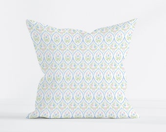 Floral Pastel Throw Pillow Preppy Girl Nursery Decor Grandmillennial Pillow Cover Blue and Pink Bedding Girly Dorm Decor for College Girl