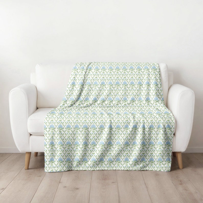 grandmillennial decor grandmillennial blanket blue floral blanket grandmillennial bedding preppy blanket housewarming gift
