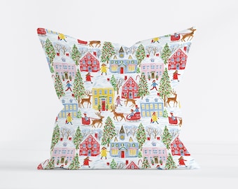 Christmas Village Pillow Cover Vintage Christmas Decor Pillow Nostalgic Holiday Throw Pillow Cover Christmas Home Decor Gift for Her 18x18