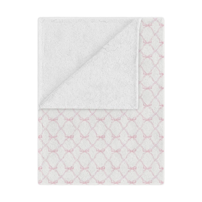 Pink Bow Throw Blanket Coquette Bedding for Girl Preppy Nursery Decor Pink and White Blanket College Girl Dorm Bedding for Baby Blanket image 3