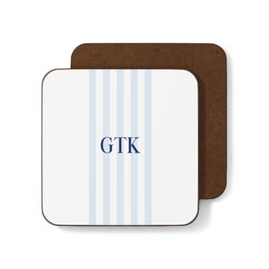 Monogrammed Gift Idea Personalized Coaster Set Blue White Decor Gift for New Homeowners Coastal Grandmother Gifts Grandmillennial Aesthetic image 4