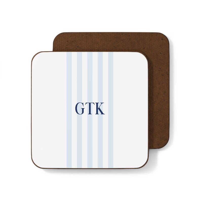 Monogrammed Gift Idea Personalized Coaster Set Blue White Decor Gift for New Homeowners Coastal Grandmother Gifts Grandmillennial Aesthetic image 4