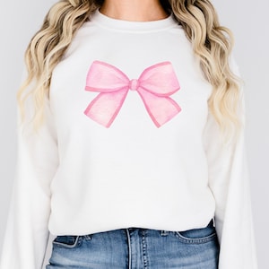 Bow Sweatshirt Pink Bow Crewneck for Her Preppy Sweatshirt Bow Pink Preppy Gift Woman Sweatshirt Bow Coquette Sweatshirt with Pink Bow