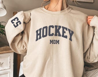 Personalized Hockey Mom Sweatshirt Ice Hockey Mama Crewneck with Jersey Number Ice Hockey Mom Sweater Custom Sports Mom Sweatshirt