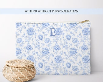 Personalized Zipper Pouch Floral Bag for Bridesmaid Custom Gift Idea Bridal Party Accessory Pouch Blue Floral Travel Pouch Monogram Bag