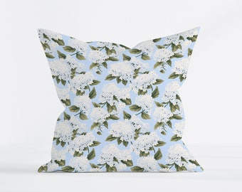 Blue and White Pillow Hydrangea Throw Pillow Blue White Decor Coastal Home Pillow Hamptons Style Pillow Blue Floral Pillow Classic Decor