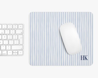 Monogrammed Mouse Pad: Blue Stripe Personalized Desk Accessory