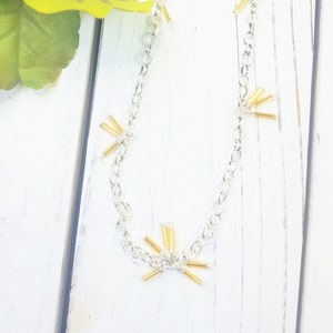 Bling Silver Necklace with Gold Beads, 34 inch