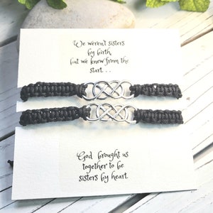 Sisters of the Heart, armbanden voor besties, paar zwarte koordarmbanden
