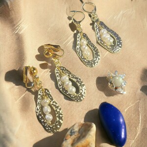 Pearl and Gold Earrings, clip on or leverback