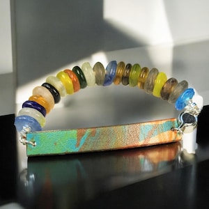 Painted leather Bracelets with African glass beads
