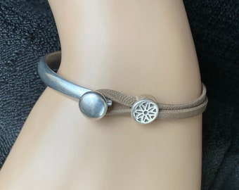 Artisan Crafted Hypoallergenic Unisex Cuff Bracelet - BOHO, Hippie, Antique Silver Plate Half Cuff and Natural Leather