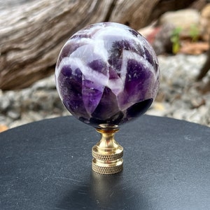 XL Chevron Dream Amethyst Gemstone Lamp Finial, 45mm Sphere, Brass Base - Standard Lamp Harp Threads 1/4 27 UNF - Organic Home Decor   CA2