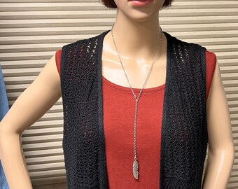 Collar de plumas convertible: colgante bohemio de plata, cadena de 61 cm