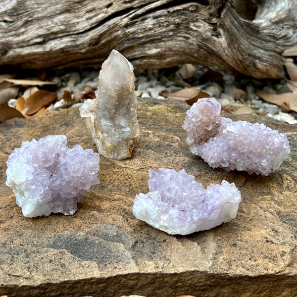 Natural Spirit Quartz (AKA Cactus Quartz), Amethyst and Golden Healer Quartz, Great Gift for your Favorite Collector!  SQC2