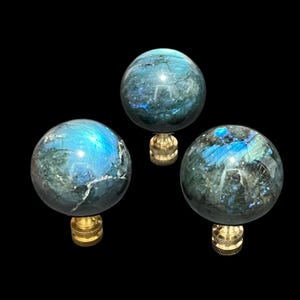 Large Labradorite Gemstone Sphere Lamp Finial Finials, Bright Brass Base - Standard 1/4 27 UNF - Natural Home Decor, Rock Collector Gift