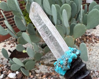 Crystal Point Wand: Turquoise, Hematite & Springbok Horn Altar Tool