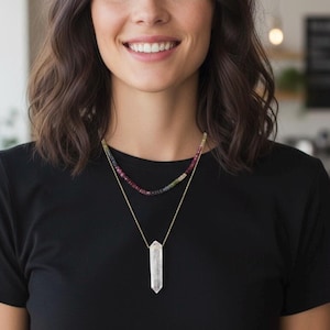 Quartz Crystal Point Necklace: Dainty Gold Plated Ball Chain