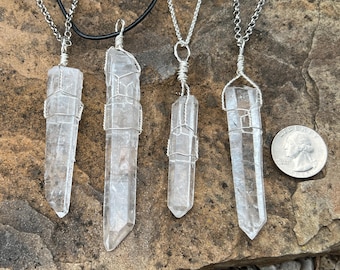 Lemurian Crystal Point PendantNecklace: Sterling Silver Wrapped Quartz, Healing Talisman