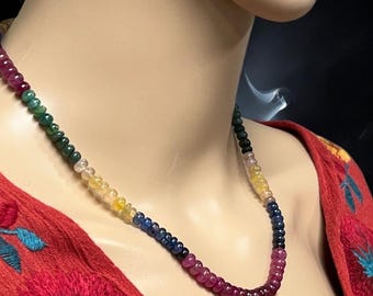 Collar de piedras preciosas de zafiro: zafiro, rubí, esmeraldas con cierre de plata de ley