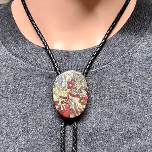 Dragon Blood Agate Bolo Tie, Dragon&#39;s Blood Cowboy Tie, Lariat, Wedding, Rodeo, Western Dance, Cowboy Gift, Cowgirl Gift, Rodeo Gift  BT219