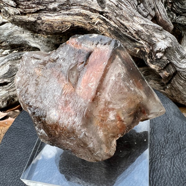 Natural 3.6" Skeletal Jacare Elestial Skeletal Smoky Quartz Crystal with Clay Inclusions, 8 oz, 228 Grams, Brazil - YEM TE10