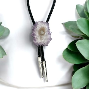 Amethyst Stalactite Slice Bolo Tie: Leather Western Rodeo Lariat