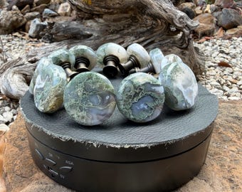 Moosachat Schrankknopf: Naturstein Möbelknauf - SM / Medium 30 bis 33 mm