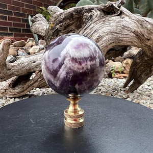 XL Chevron Dream Amethyst Gemstone Lamp Finial, 45mm Sphere, Brass Base - Standard Lamp Harp Threads 1/4 27 UNF - Organic Home Decor   CA4