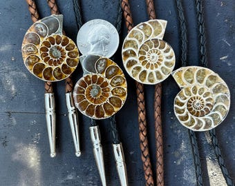 Ammonite Fossil Bolo Ties - Singles or Matching Pairs - S/M 30mm to 35mm - Perfect for Cowboy Weddings, Western Dances, Rodeo Attire