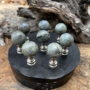 Unique Hand Crafted Labradorite Gemstone Sphere Lamp Finial Finials, Nickel Finish Base - Standard Lamp Harp Threads 1/4 27 UNF - LFN1