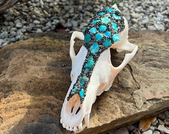 Coyote Skull Art: Turquoise and Obsidian Mosaic