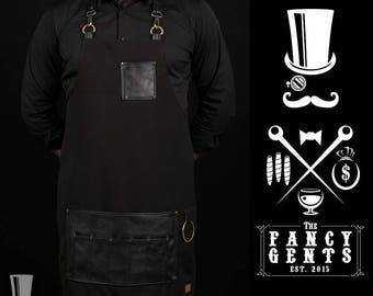 Black Bartender Apron, Adjustable Water Resistant Workwear