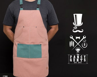 Recycled Cotton Apron Pink Apple + Light Blue