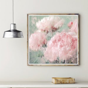 Soft pastel pink print, pink and teal art, Flower abstract painting, Peony painting, Abstract printable art, floral painting, flower print