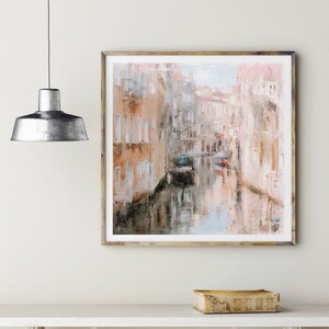 pastel abstract Venice art print, venice painting, soft pastel artwork, printable art painting, neutral cream and pink art printable