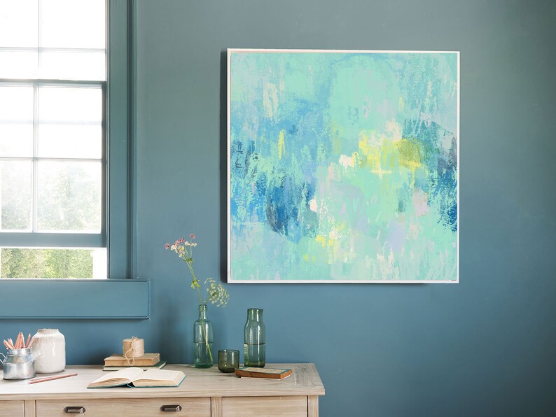 Large wall art Teal abstract art print Teal modern art Etsy