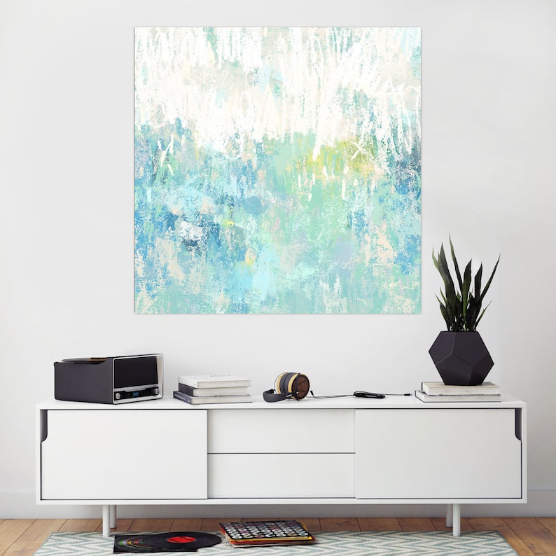 Mint green abstract art Abstract painting large wall art Etsy