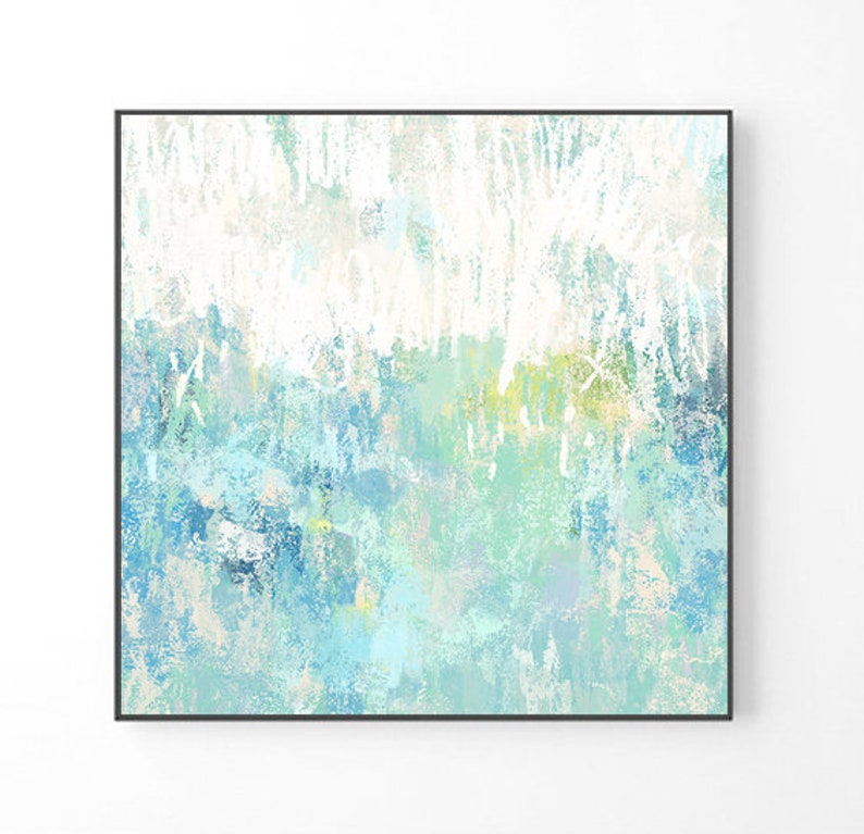Mint green abstract art Abstract painting large wall art Etsy