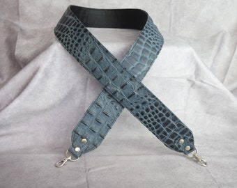 Blue denim Gator Embossed Leather Strap, Genuine Cowhide leather strap, cut-resistant/ leather purse strap/bag strap/crossbody, Mother's Day
