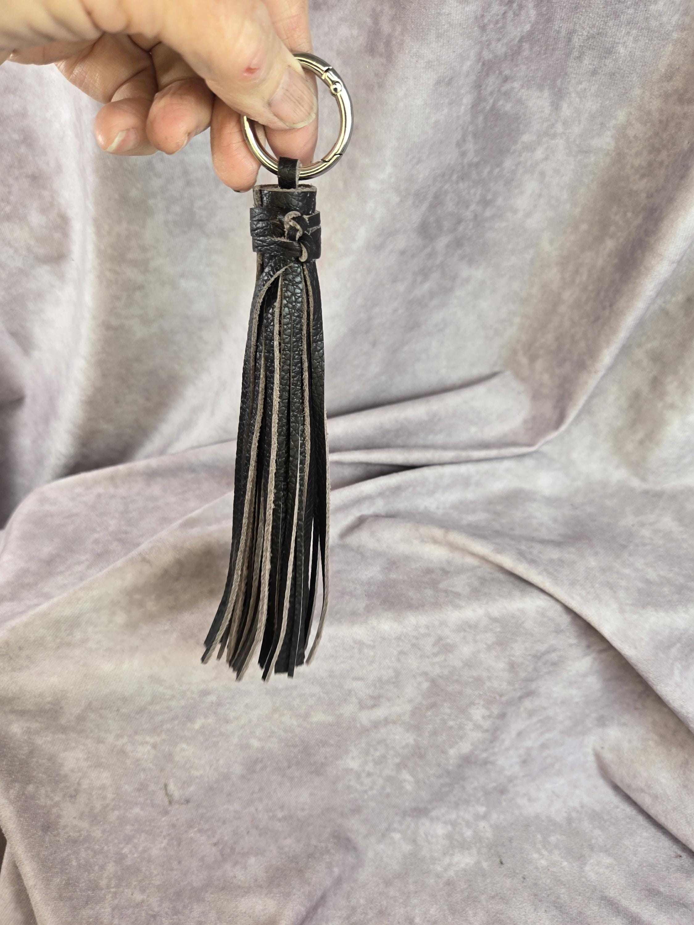 Leather tassel keychain/bag charm/ dark brown pebble embossed genuine cowhide leather, Christmas gift, coworker gift, teacher gift, birthday
