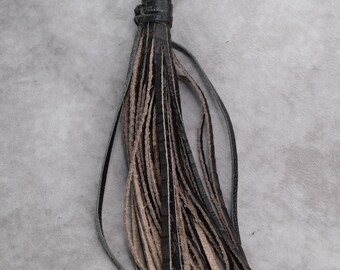 Leather tassel keychain/bag charm/chestnut gator embossed genuine cowhide leather Christmas gift