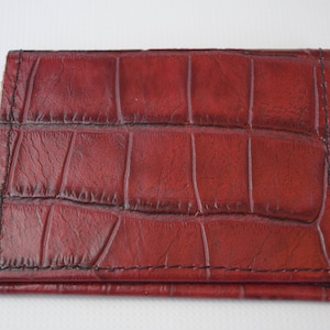 Wallet, minimalist,Genuine cowhide leather/business card holder/ gift for him,gift for her/Red embossed crocodile leather, Mother&#39;s Day gift
