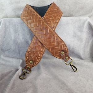 Brandy Honey Braided Embossed Genuine Cowhide Leather Replacement strap/cut-resistant/leather bag strap/crossbody,purse strap, Mother's Day