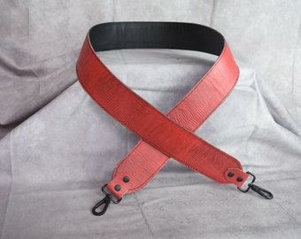 Red Lizard Embossed Genuine Cowhide Leather replacement strap/cut-resistant/ leather purse strap/bag strap/crossbody strap