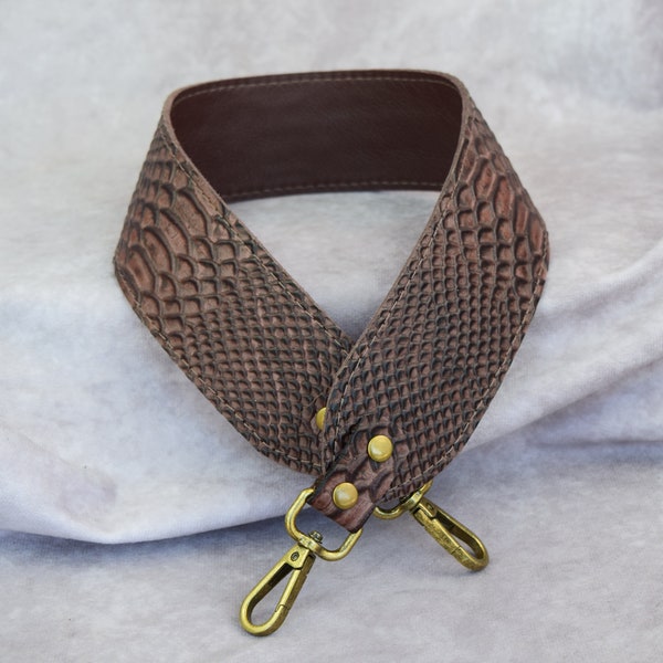 Anaconda Nutmeg Embossed Genuine Cowhide Leather strap/cut-resistant/ leather purse strap/crossbody strap/bag strap/shoulder bag strap/SALE