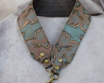 Leather Replacement strap/Western Pattern Teal, Browns, gold Genuine cowhide strap/cut-resistant/leather purse strap/bag strap/crossbody