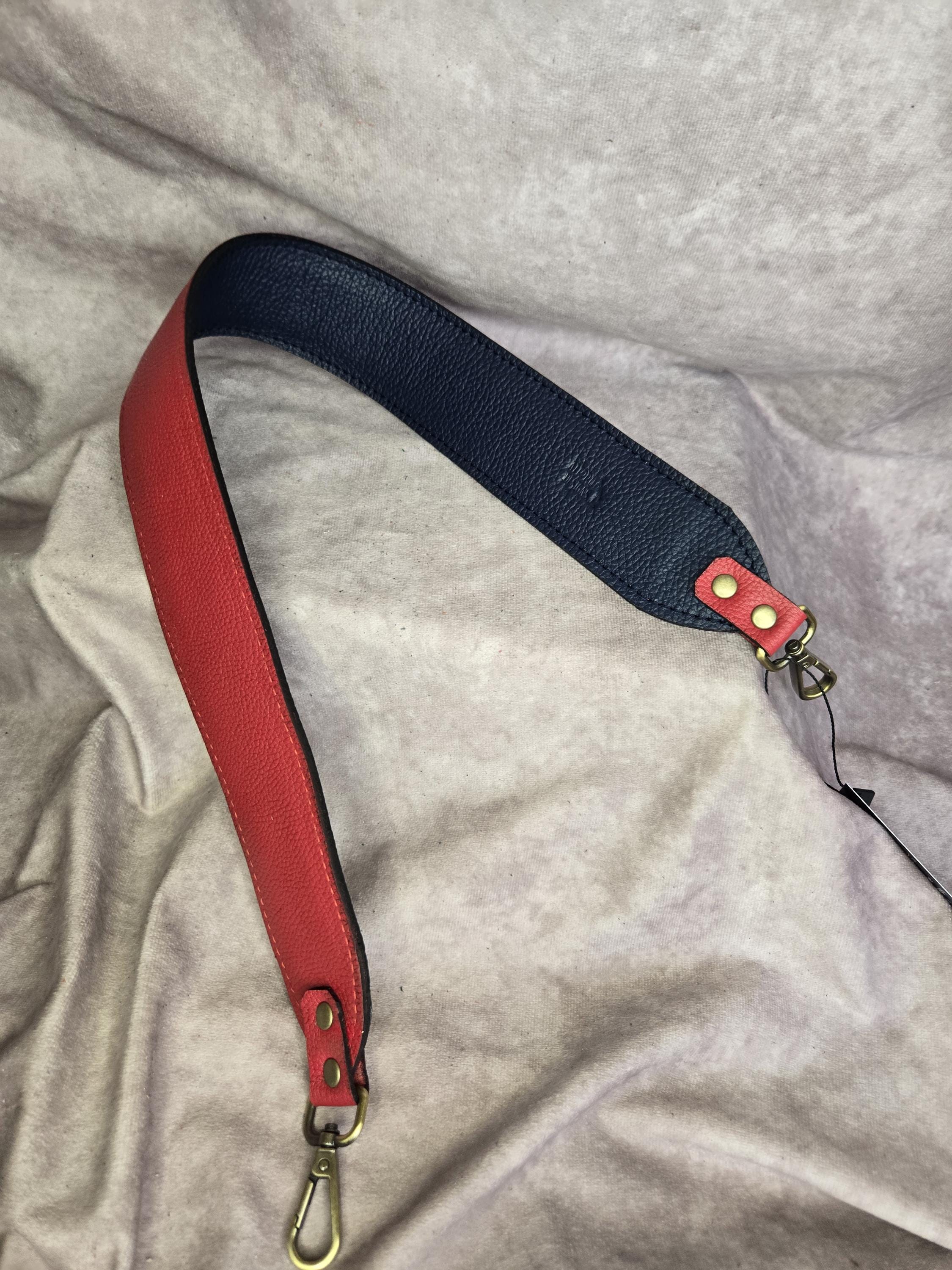 Navy blue and Red pebble Genuine cowhide Leather strap/ Leather Replacement strap/leather purse strap/bag crossbody strap/cut-resistant